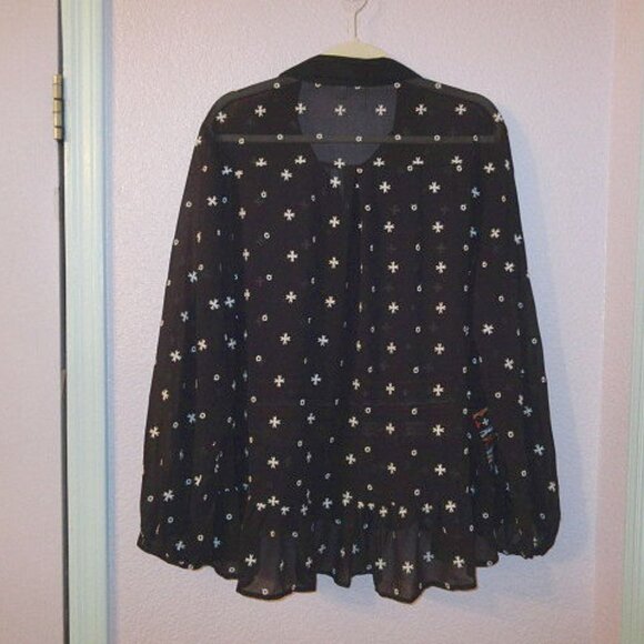 Vintage Y2K Sheer Mesh Embroidered Tunic Top Size XL Button Up Ruffle Whimsigoth - Picture 10 of 14